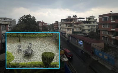  काठमाडौंमा दिउँसै अन्धकार, असिनासँगै मुसलधारे वर्षा 