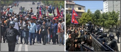  माइतीघर-नयाँ बानेश्वर क्षेत्रमा राप्रपाको प्रदर्शन : निषेधित क्षेत्र नतोड्न प्रहरीको माइकिङ 