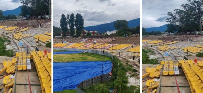  दैनिक दुई लाख हर्जना तिर्दै ठेकेदार कम्पनी त्रिवि क्रिकेट मैदानको प्यारापिट र फ्लडलाइटको काम गर्दै 